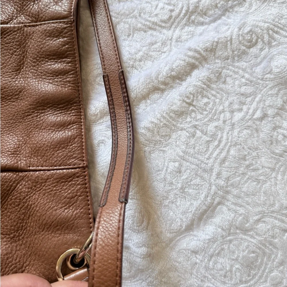 Michael Kors Brown Leather Hobo Bag Shoulder Purse Gold Tone Logo